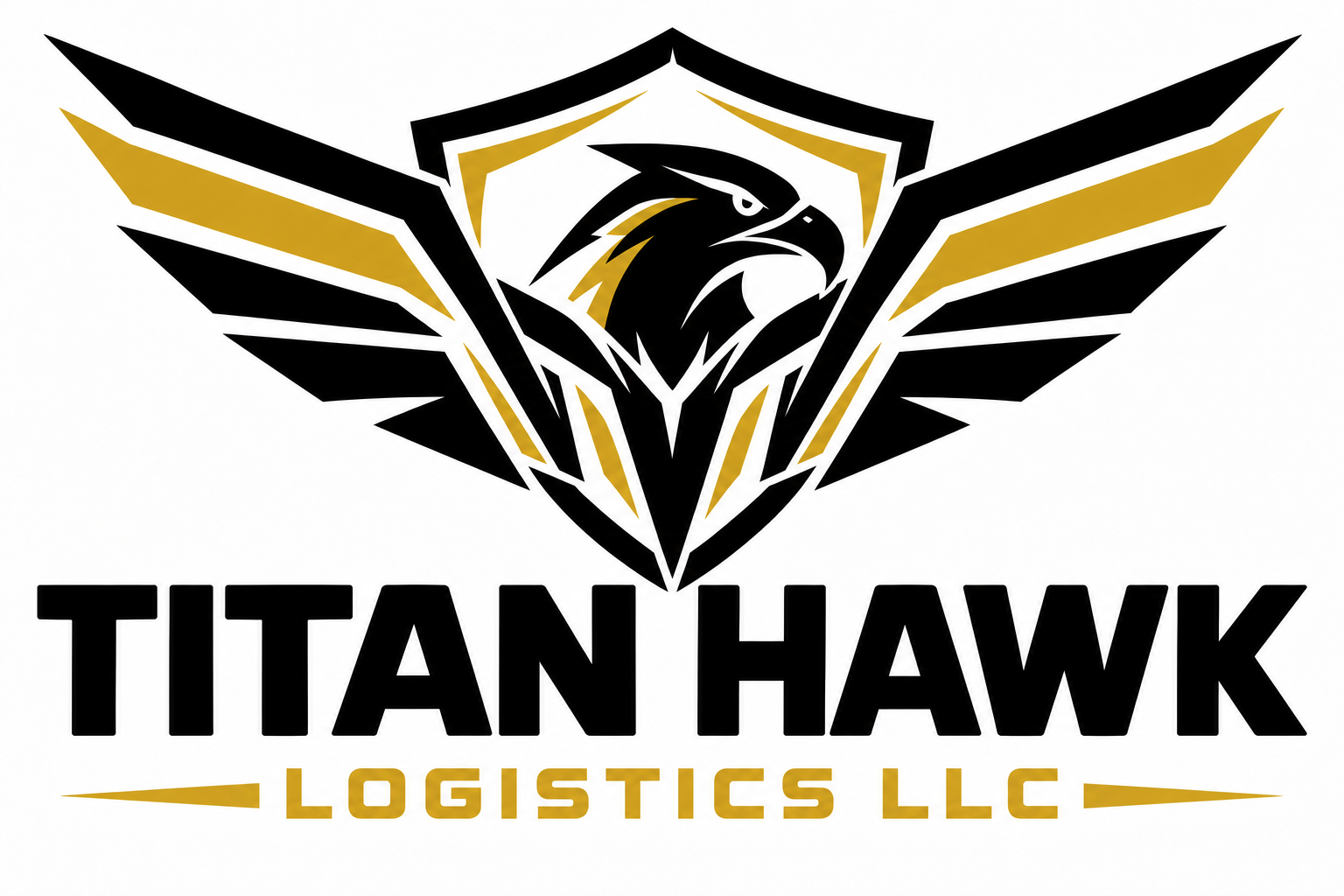 Titan Hawk Logistics LLC black and gold warrior hawk shield logo